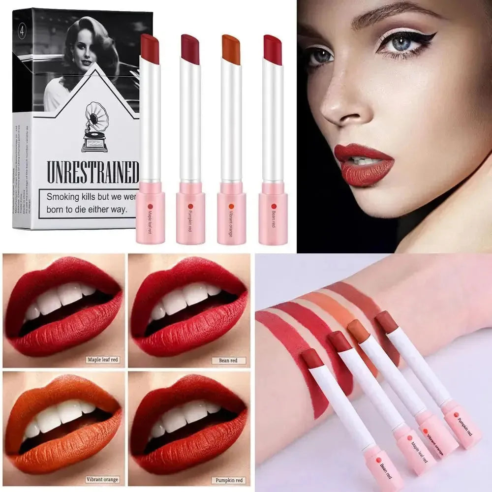 Creative Cigarette Lipstick Set 4 Colors Matte Long Lasting Waterproof Matt Lip Stick Tube Nude Red Lips Makeup - Bellarte Enchanté Creative Cigarette Lipstick Set 4 Colors Matte Long Lasting Waterproof Matt Lip Stick Tube Nude Red Lips Makeup